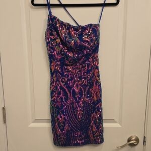 Windsor Sequin Dress in Blue and Pink